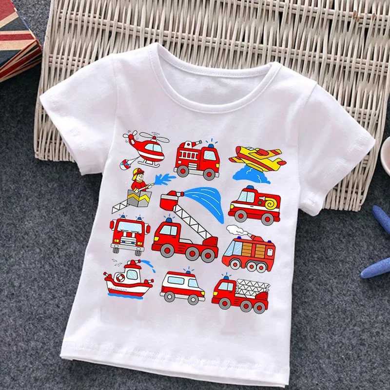 Firetruck Firefighter Kids Clothes Short-sleeved T-shirts Children Sweatshirt Cartoon car excavator Boys Girls Clothing T250603