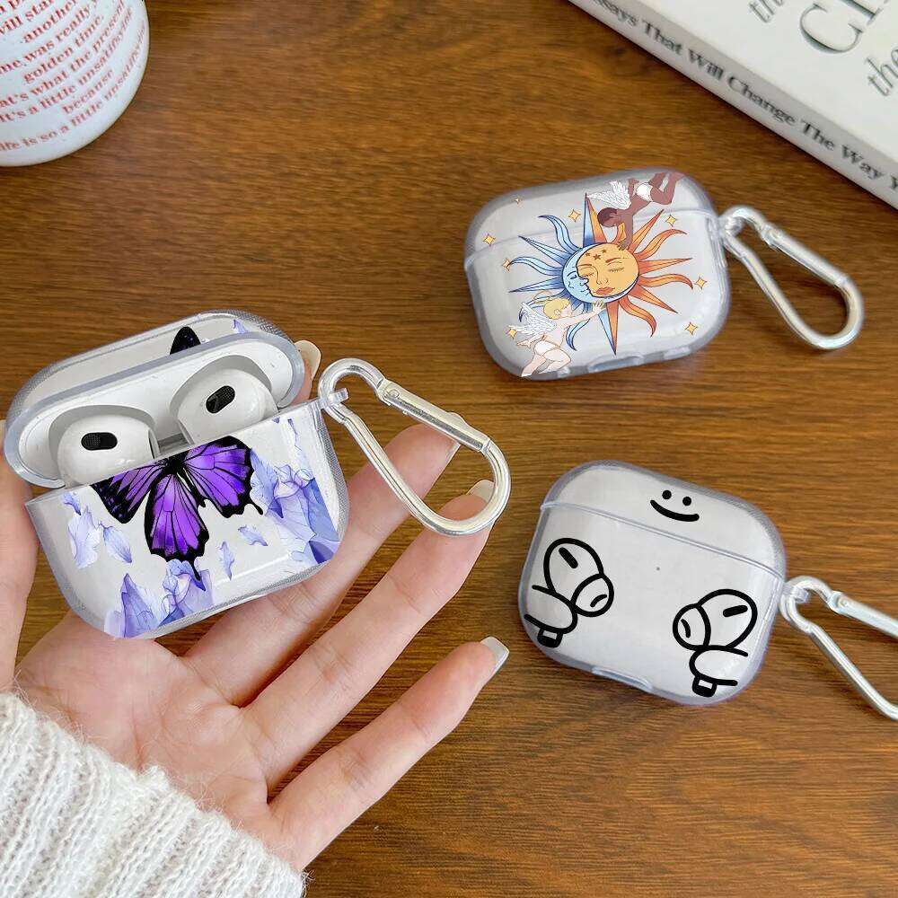 Simple Smiley Face TPU Silicone Purple Butterfly Cover For 1 2 3 4 Pro Headphone Protective Case
