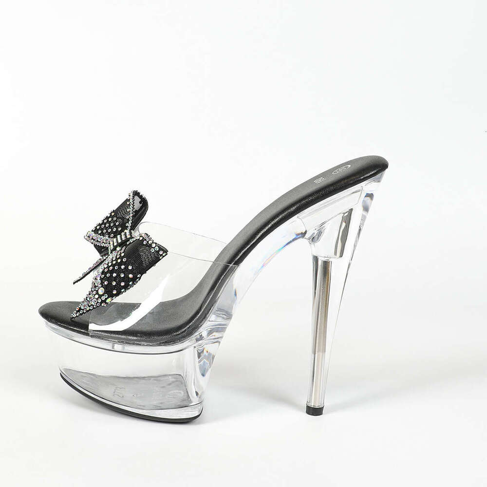 Super High Heels 190-D6 Rhinestone Sexy 15Cm Stiletto Waterproof Platform Slippers Transparent Crystal Wedding Shoes Banquet High Heels Platform High 