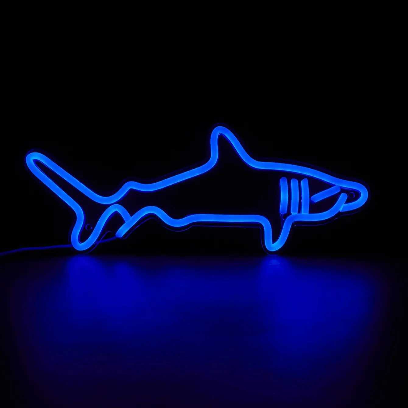 Chi-buy LED Neon Shark USB Powered Neon Signs Night Light 3D Wall Art Bedroom Room Decor Lamp Signs Birthday Gift XJ250602