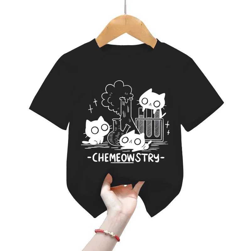 Chemistry Classic Childrens T-shirts Clothing Science Chemistry Children T-shirt Girls Boys T-shirt Cute Black Cat Kids T-shirt T250603