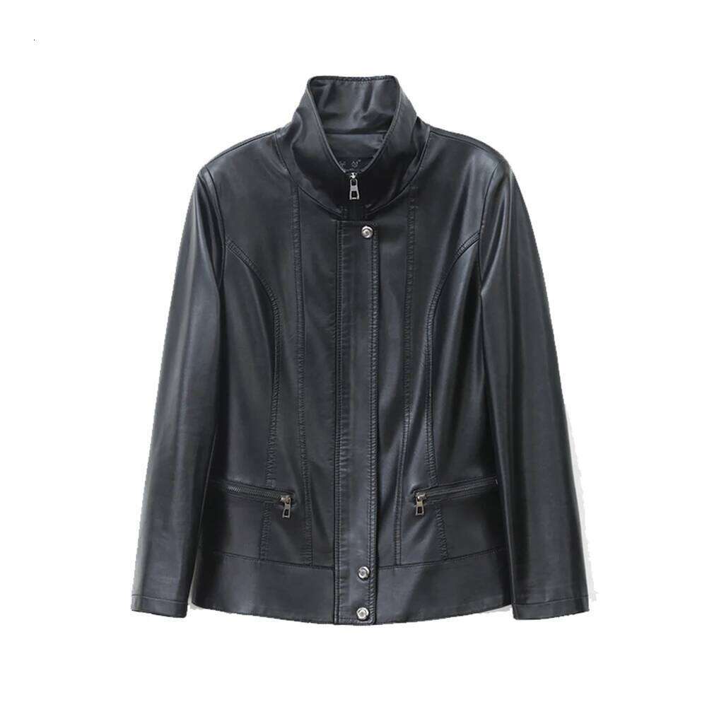 New Women Leather Jacket Autumn Winter Casual Fashion Stand Collar Plus Cotton Lining Slim Short Sheepskin Coat Spring Outerwear