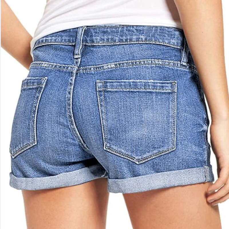 Denim Shorts Jeans Shorts Elastic Ripped Cuffed Denim Shorts For Women Ripped Short Jeans