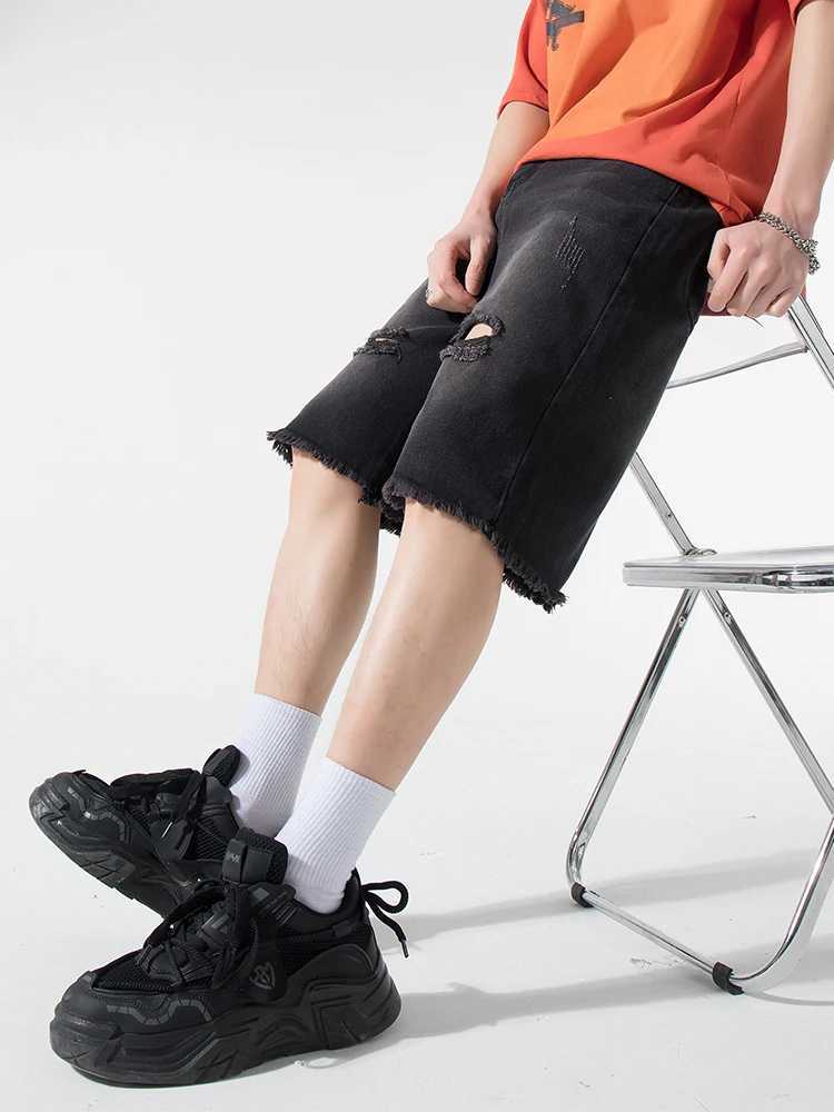 Streetwear Ripped Denim Shorts Men Summer New Fashion Straight Loose Short Jeans Washed Vintage Korean Mens Shorts Size M-3XL T250603