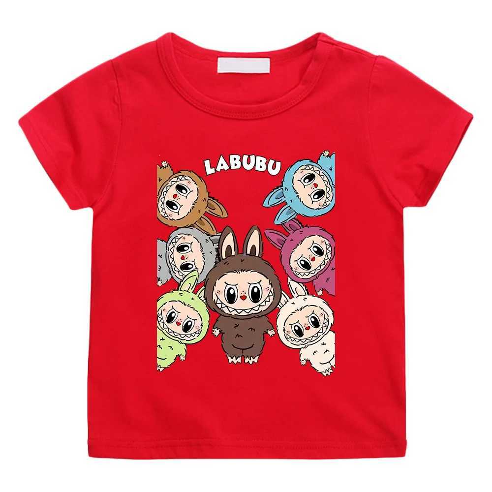 Labubu Plush Toy T-shirt Pure Cotton Cute Doll Cartoon Tee-shirt Children Kids Funko Pop T-shirt Camisetas Casual Soft Kawaii Top T250603
