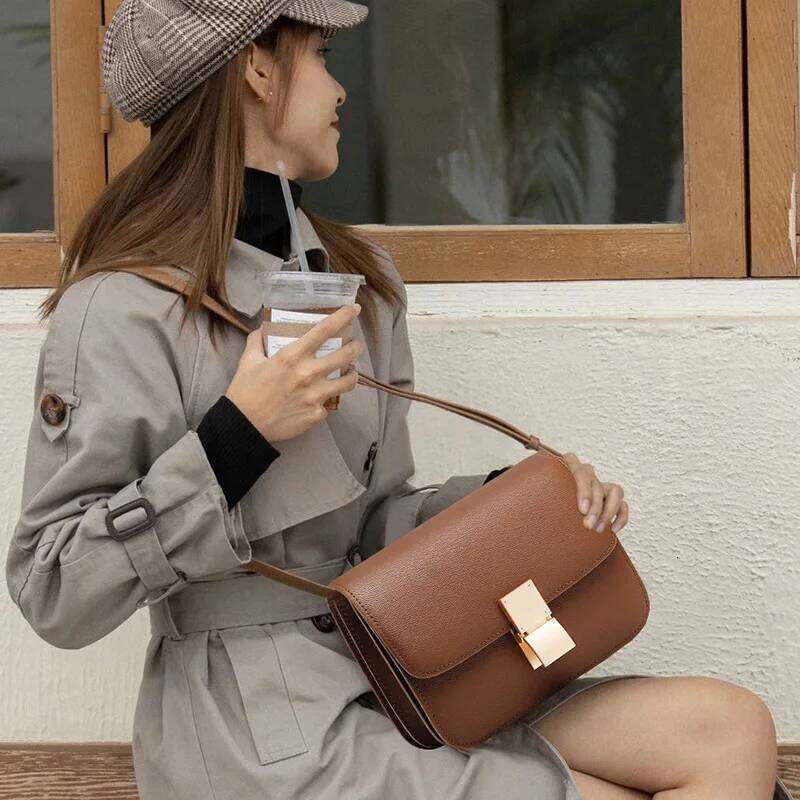Women Shoulder Female Split Leather Ins Vintage Messenger Lady Small Square Palm Texture Printing Box Flap Underarm Bag