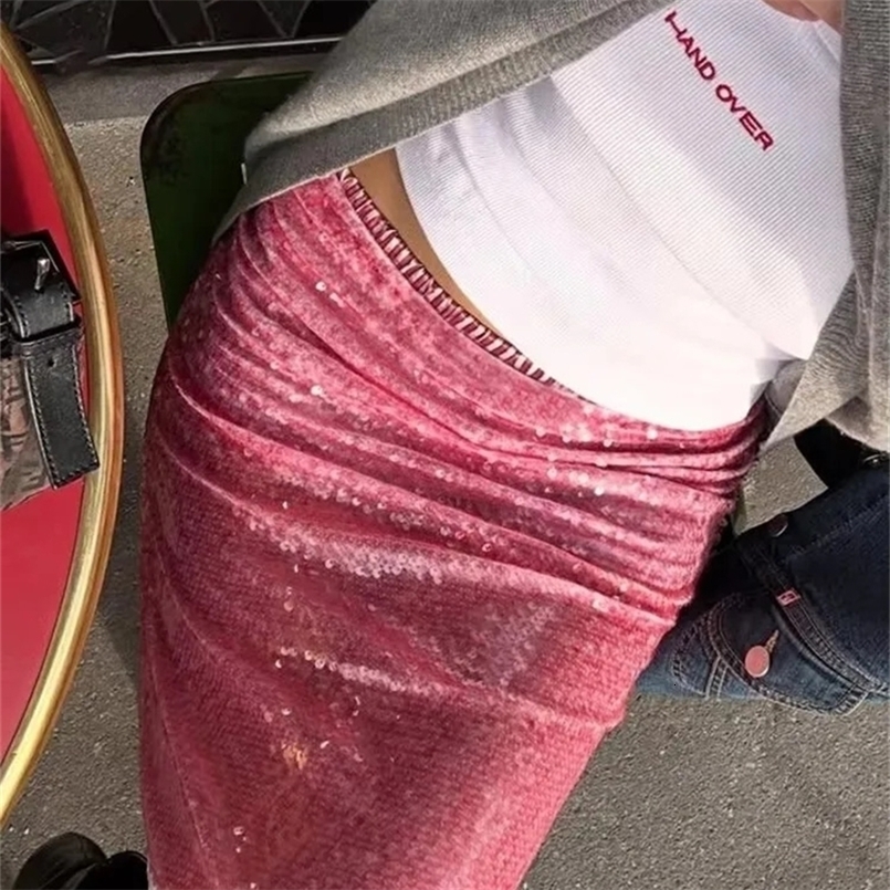 Fantoye Glitter Sequins Sparkling Women Skirt Pink High Waist Y2k Mini Skirts Female Summer Slim Casual Vacation Beachwear 250519CJ