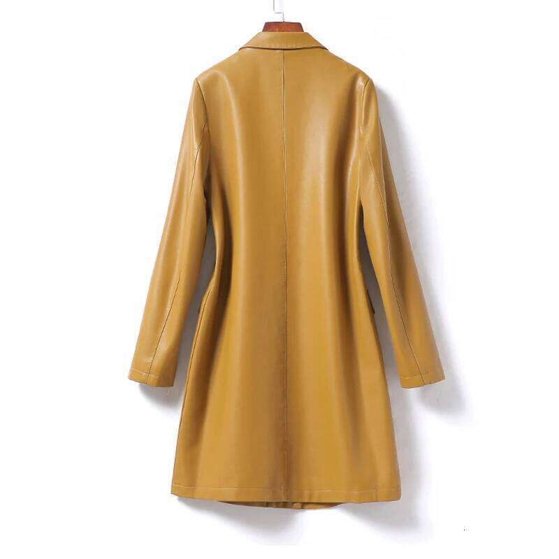 Sheepskin Coat Women Midi-length Outwear 2024 Fall Winter Blazer Collar Single Button Ladies Split Leather Trench