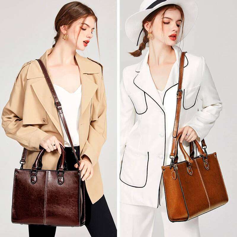 Genuine Leather Women's Tote Vintage Designer Women Crossbody Shoulder Bag Cowhide Fashion Office Female Handbags