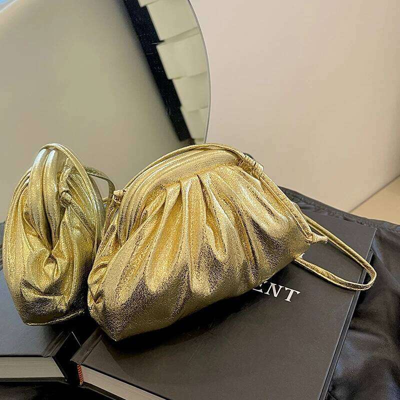 Gold Sier Bag Handbag Women Fashion Clutches Pleated Evening Purse Quality Soft Leather Chain Shoulder Crossbody Bags