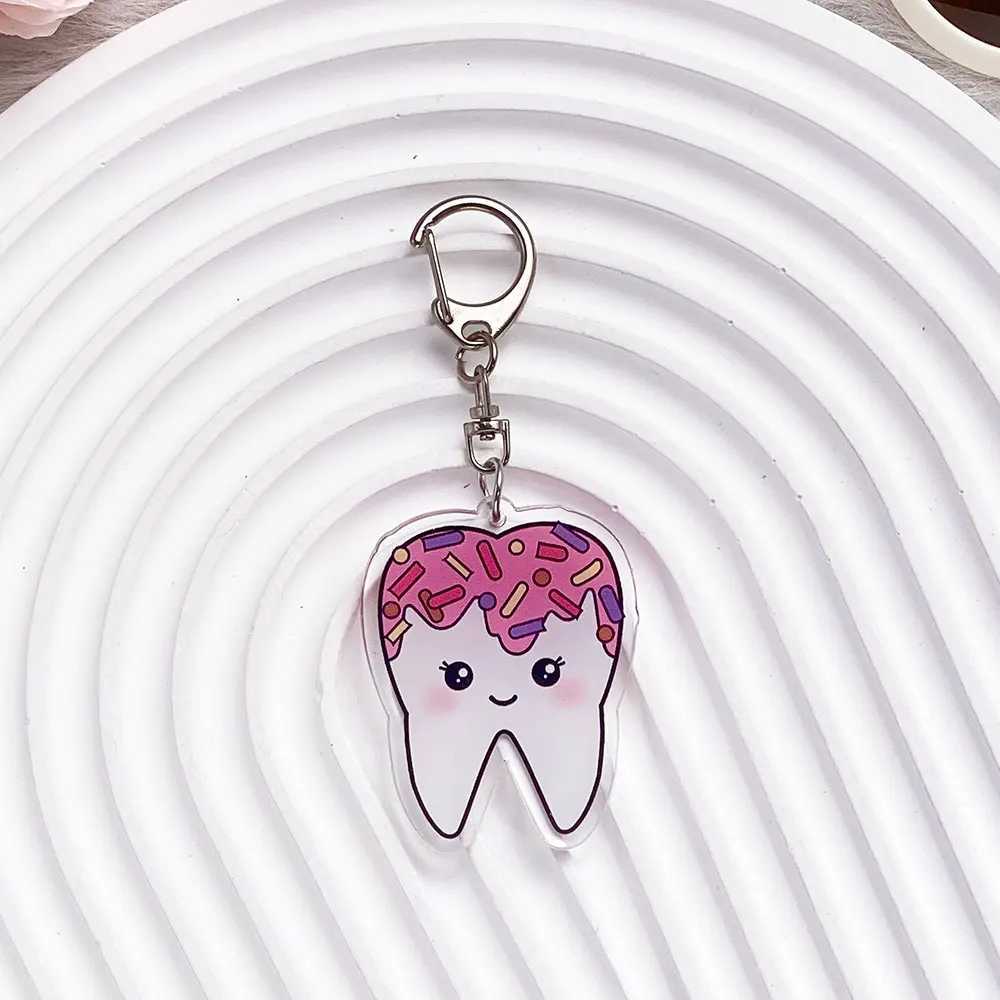 Dental Health Day Cute Tooth Acrylic Keychain - Dental Cartoon Charm Kawaii Oral Health Gift Backpack Keyring for Dentist XJ250602