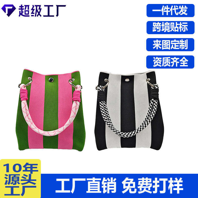 New Ring Knitted 3D Magnetic Buckle Handbag Clutch Woven Bucket Bag
