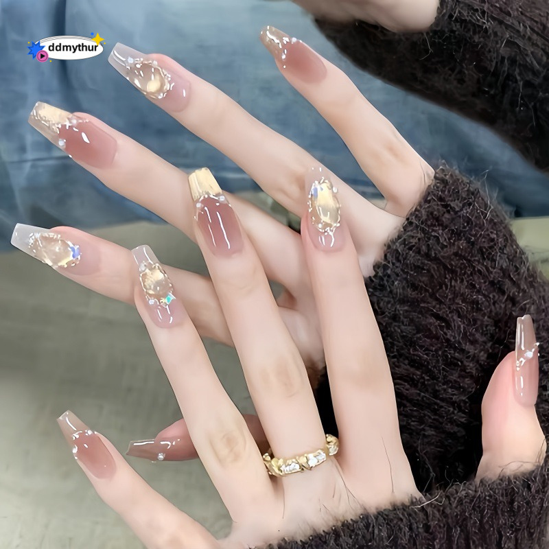 Pure Handmade Wearable Nails High-end Cat Eye Fake Stickers Sparkling Finished Pieces Nail Art Blush Phototherapy Removable ddmythur