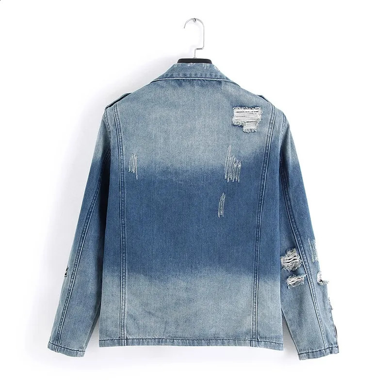 Harajuku Mens Denim Jacket Zipper Adjustable Belted Punk Style Slim Fit Cowboy Coat Casual Vintage Moto Biker Hole Ripped Jacket 250529