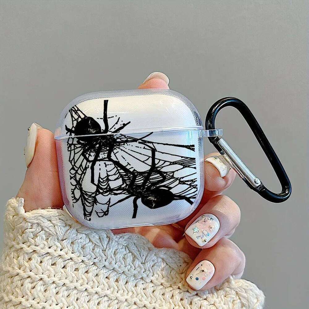 Black Spider Pattern Earphone Case Pro/Pro2 TPU Clear With Keychain For 3/4 Silicone Soft Protective Cover