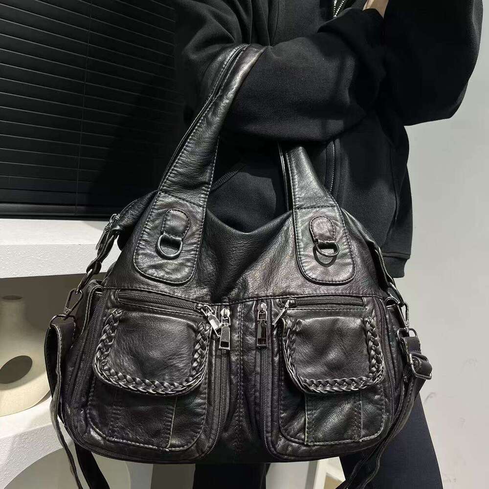 Women's bags Fashion Y2k Trendy Multi-Pocket Washed Tote Large Capacity Vintage Shoulder Bag