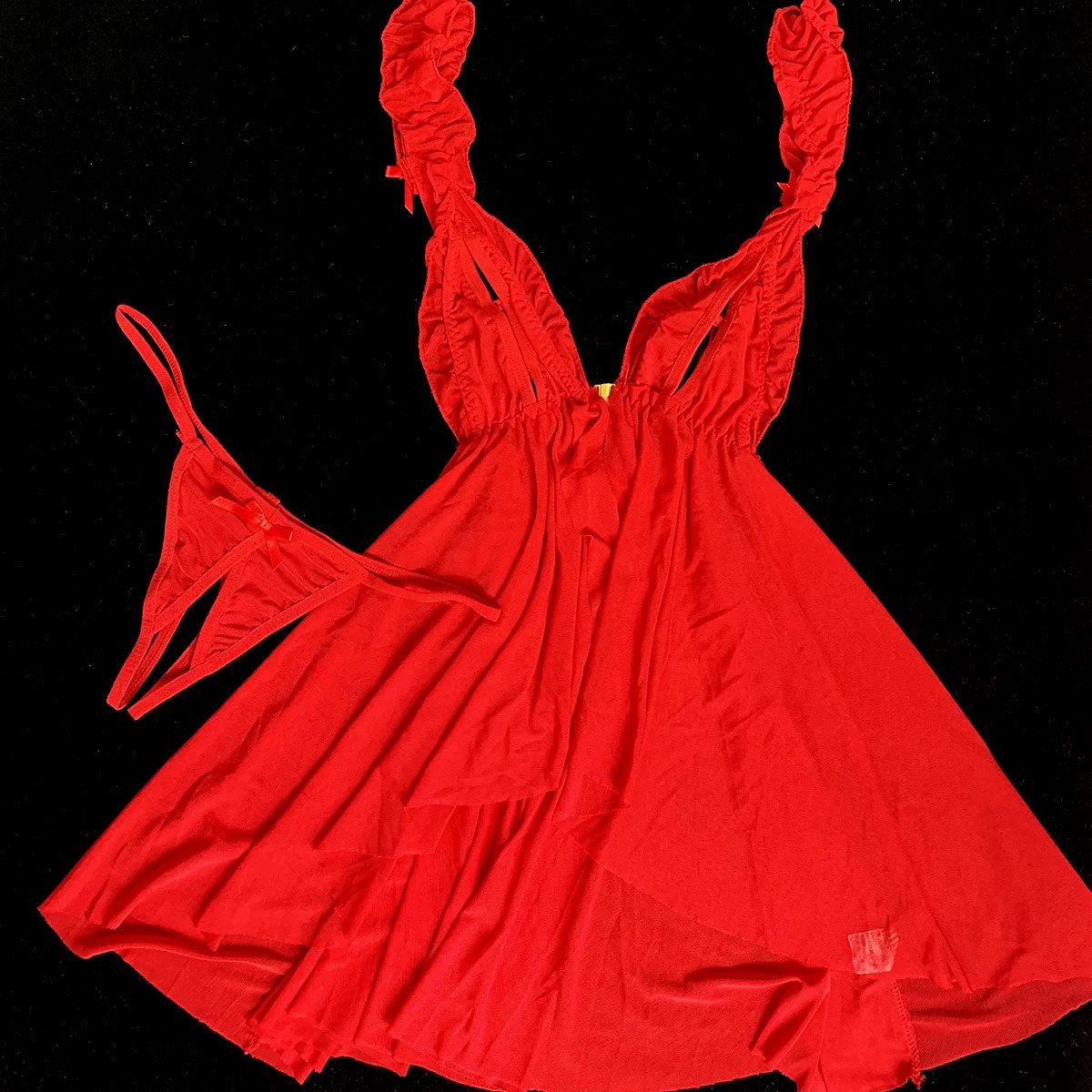 In Sexy Lingerie Women Set Sleepwear Sling Lace Mini Dress Open Bra Nightgown Transparent Pajama 2 Pcs Top And G-string 250603