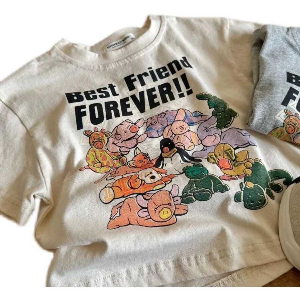 1 Short-sleeved T-shirt for Boys and Girls Cartoon Zoo Cotton Cute Top Korean Style 2025 Summer New Style T250603