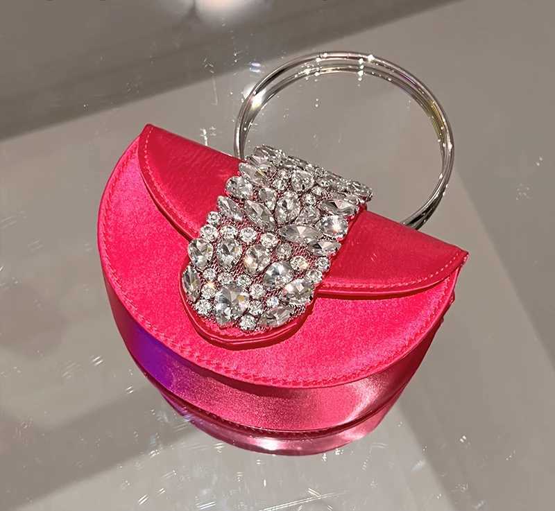 Women Glittering Crystal Satin Handbags Designer Diamond Pink Evening Diamonds Ring Clutch Purses Wedding Party Trendy Z250603