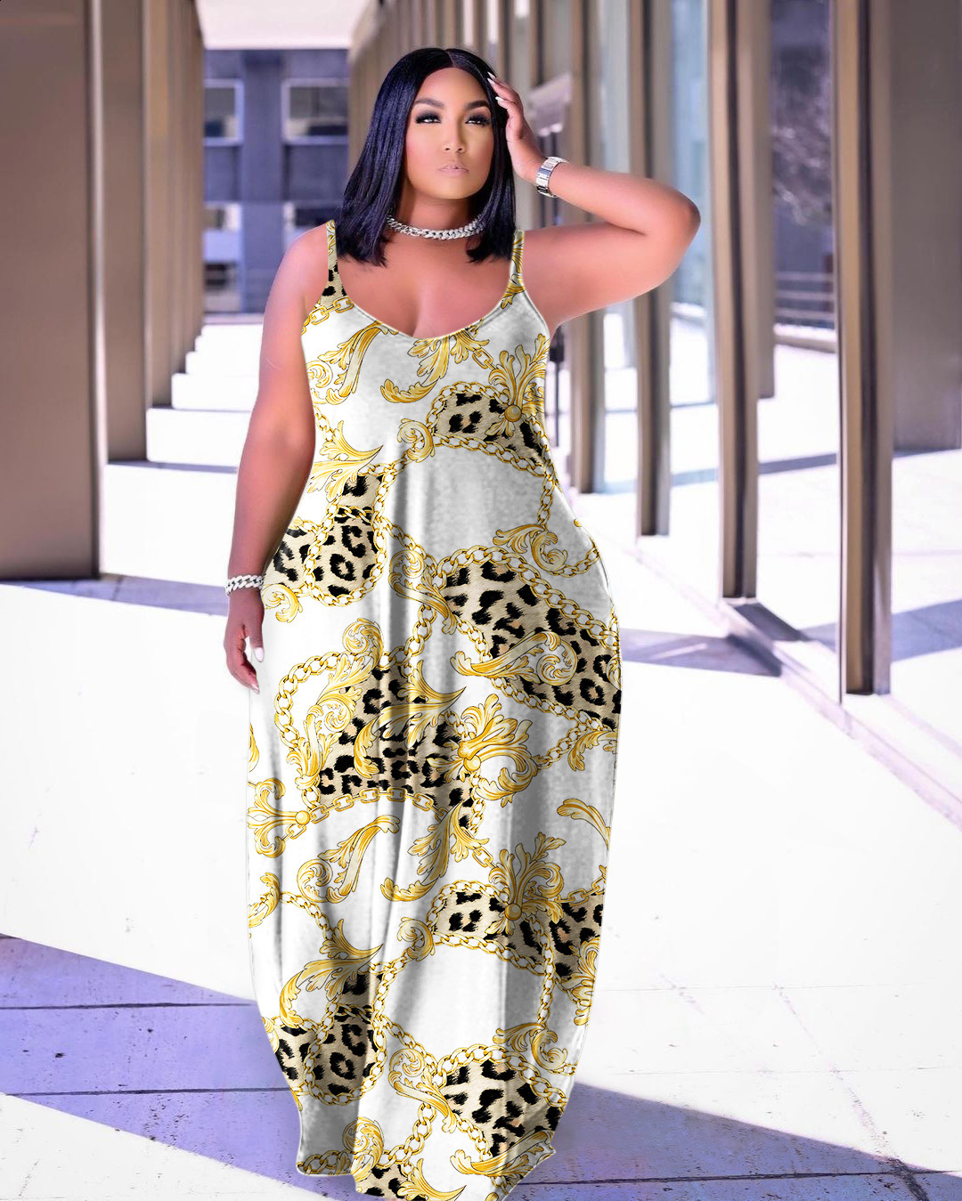 Plus size Dresses Fashion Summer Size Dress Casual Map Printing Sleeveless Lapel Shirt Maxi Long Dresse Wholesale Drop 230512