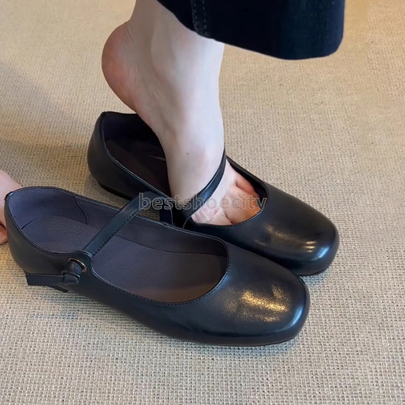 2025 ballet flats heels designer sandals womens loafers balck brown leather mary jane shoes comfort soft sole round toe fashion retro anti-slip women 