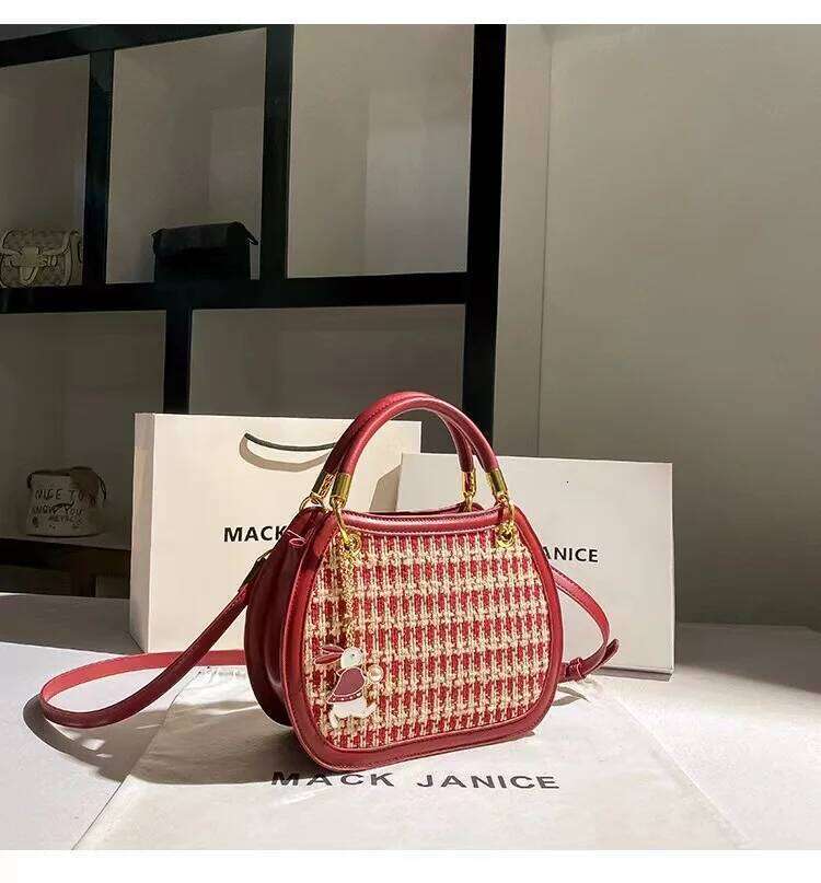 Autumn High Quality Red Color Fashion Fabric Square Women's Handbag Lady Purse Female Shoulder Messenger Wedding Bag