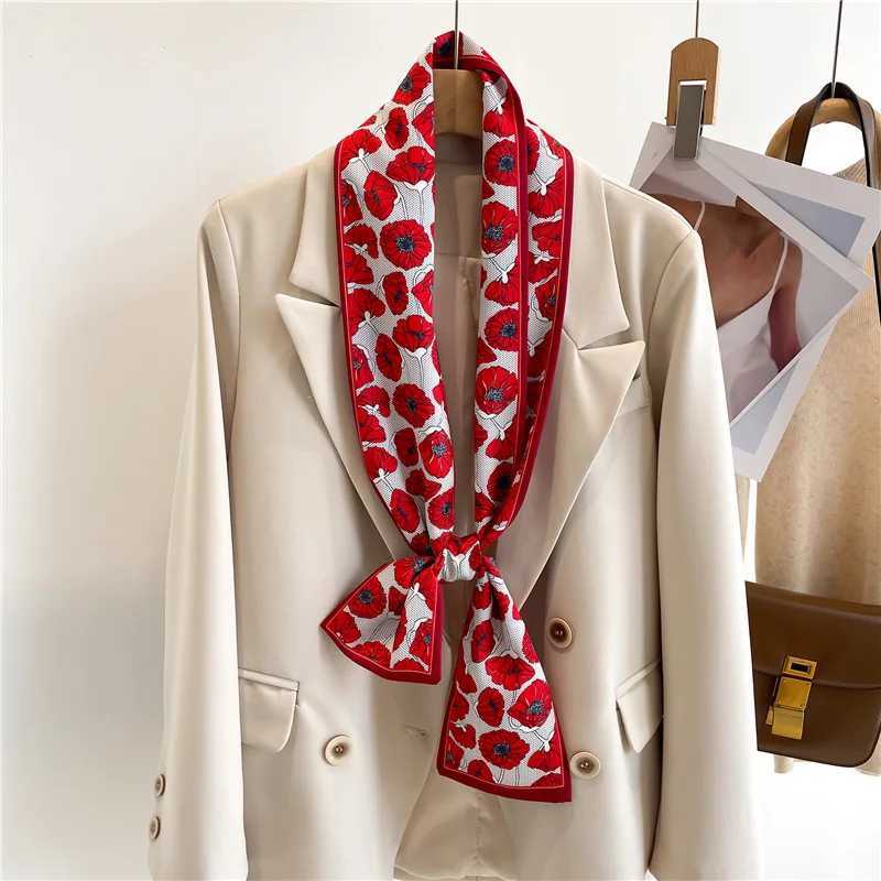 145*12cm Women Fashion Silk Scarf Headwrap Hair Scarf Female Headscarf Tie Neck Luxury Brand Ribbon Hair Band Hijab Decoration W250602