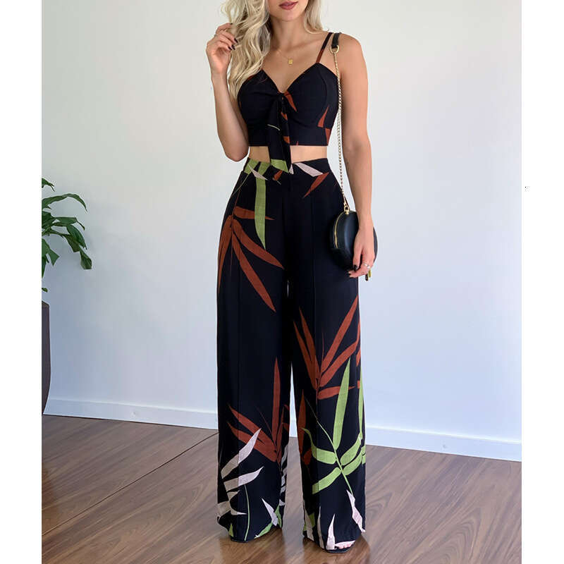European and American women's set, personalized temperament, straight leg pants, sexy top, fashionable suit, 2025 new casual versatile fashion cl