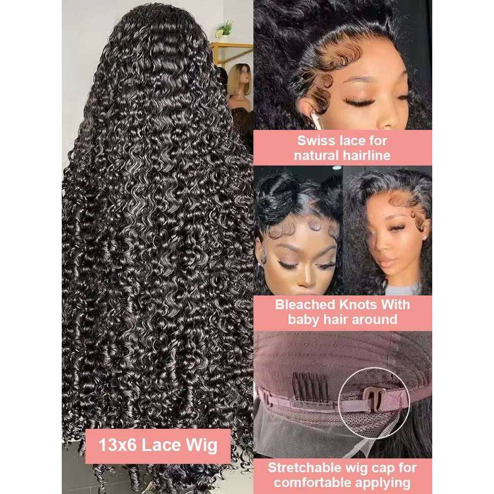 46 50 Inch 13x4 13x6 HD Deep Wave Frontal Wig Brazilian Loose Water Curly Lace Front Human Hair Wigs For Women 300% Density