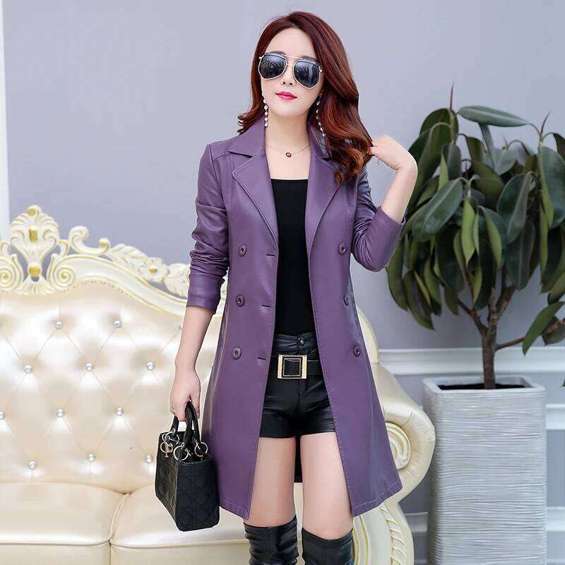 2023 Autumn Real Coat women's Femme Casual Long Slim Street Fashion Sheep Leather Women Windbreaker Jacket Female 5X