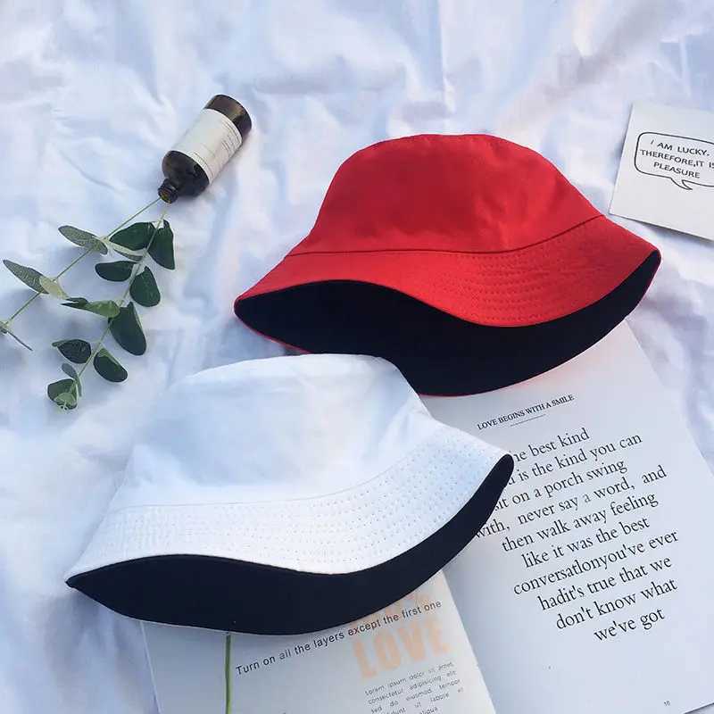 Women Summer Bucket Hats Men Solid Color Sunscreen Two-Sided Hat Children Personality Outdoor Leisure Sunshade Cap Fisherman Cap W250602