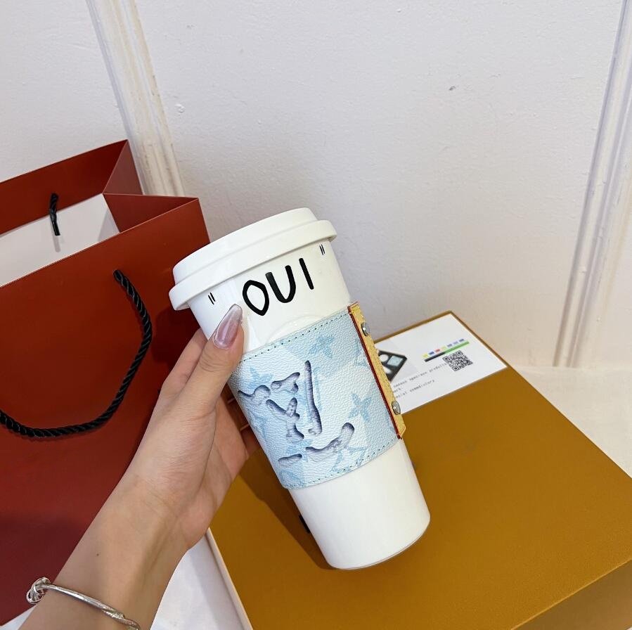 New 7 Style Fashion Classic Logo Ceramic Cola Water Designer L Letter Pattern Outdoor Portable Mug Luxury Travel Coffee Cup With Cup Cover Brand Box B5
