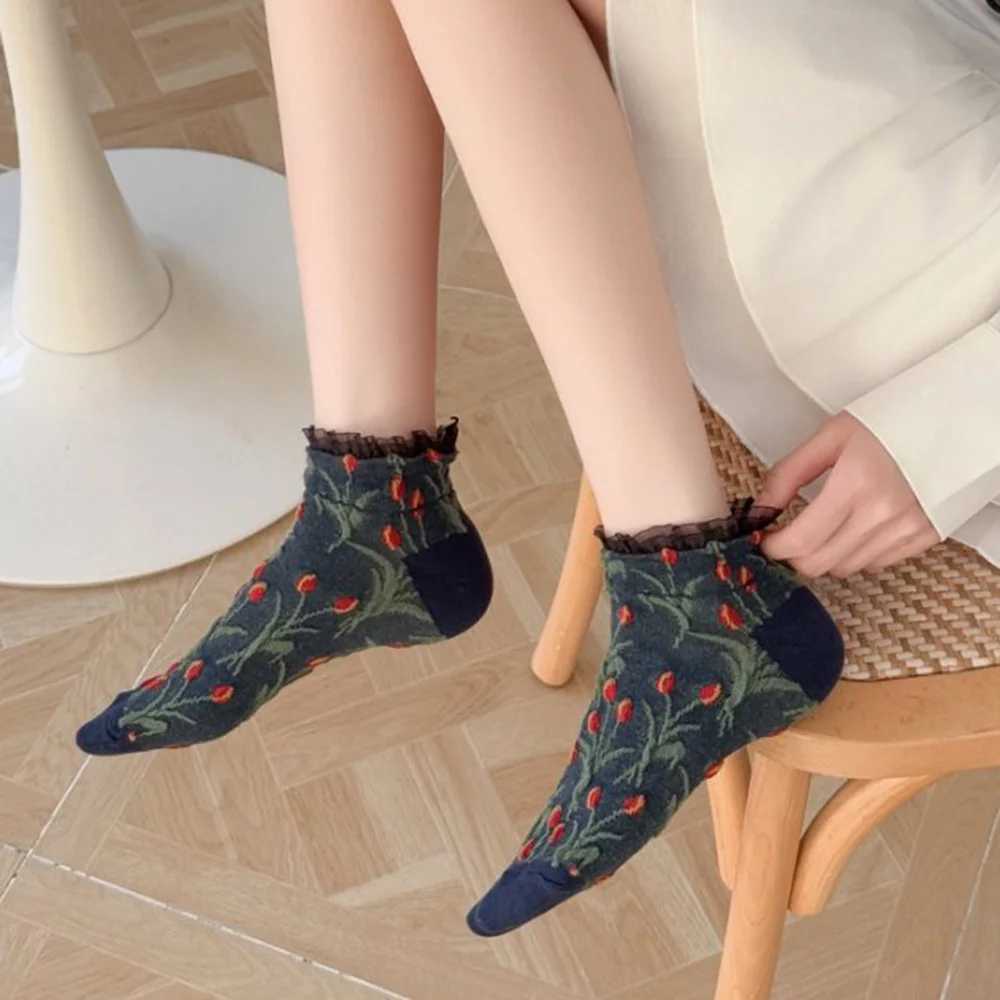 5 Pair Sweet Cute 3D Stereoscopic Flower Womens Socks Set Fashion Lace Edge Short Socks Spring Summer New Woman StreetwearT250602