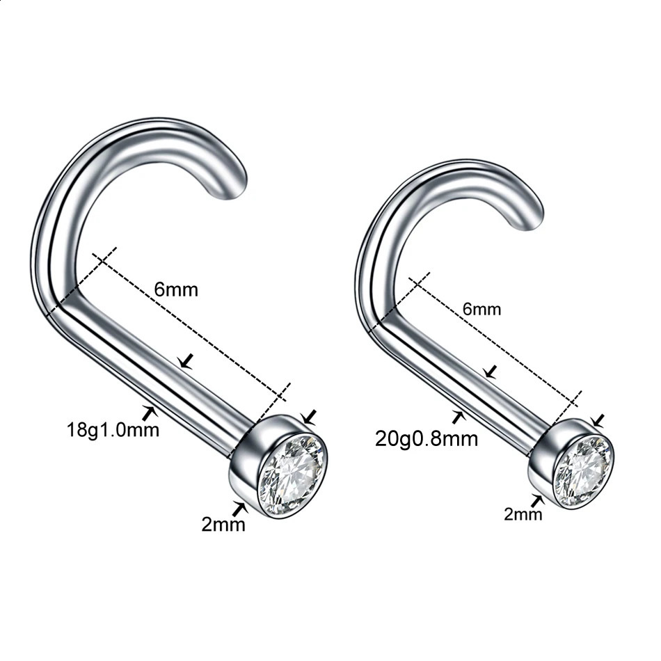 10Pcs/set G23 Zircon Nose Stud Set Nose Piercing Set Nose Ring Nariz Bone Studs Screws for Women Body Piercing Jewelry 250530