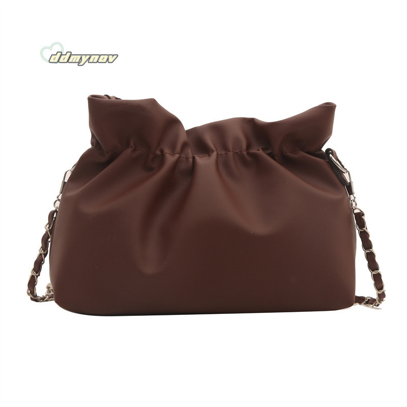 Trendy Women's Bags 2024 Spring Summer New Pleated Bucket Unique Drawstring Chain Shoulder Crossbody Bag ddmynov