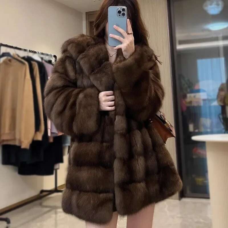 2025New Faux Coat, Long Overcoat with Hood for Women Winter Warm Hoodie Outerwear Plush Jacket Artificial Fur Coat