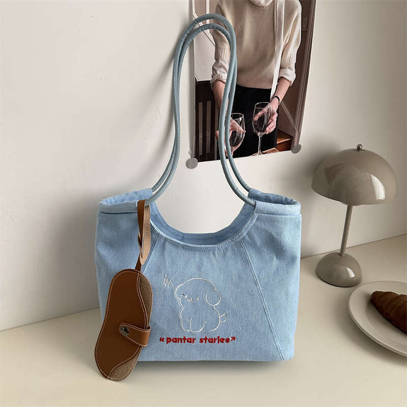 Korean Style Niche Puppy Large Capacity Tote 2025 Spring New Underarm Bag Casual Commuter Handbag Versatile