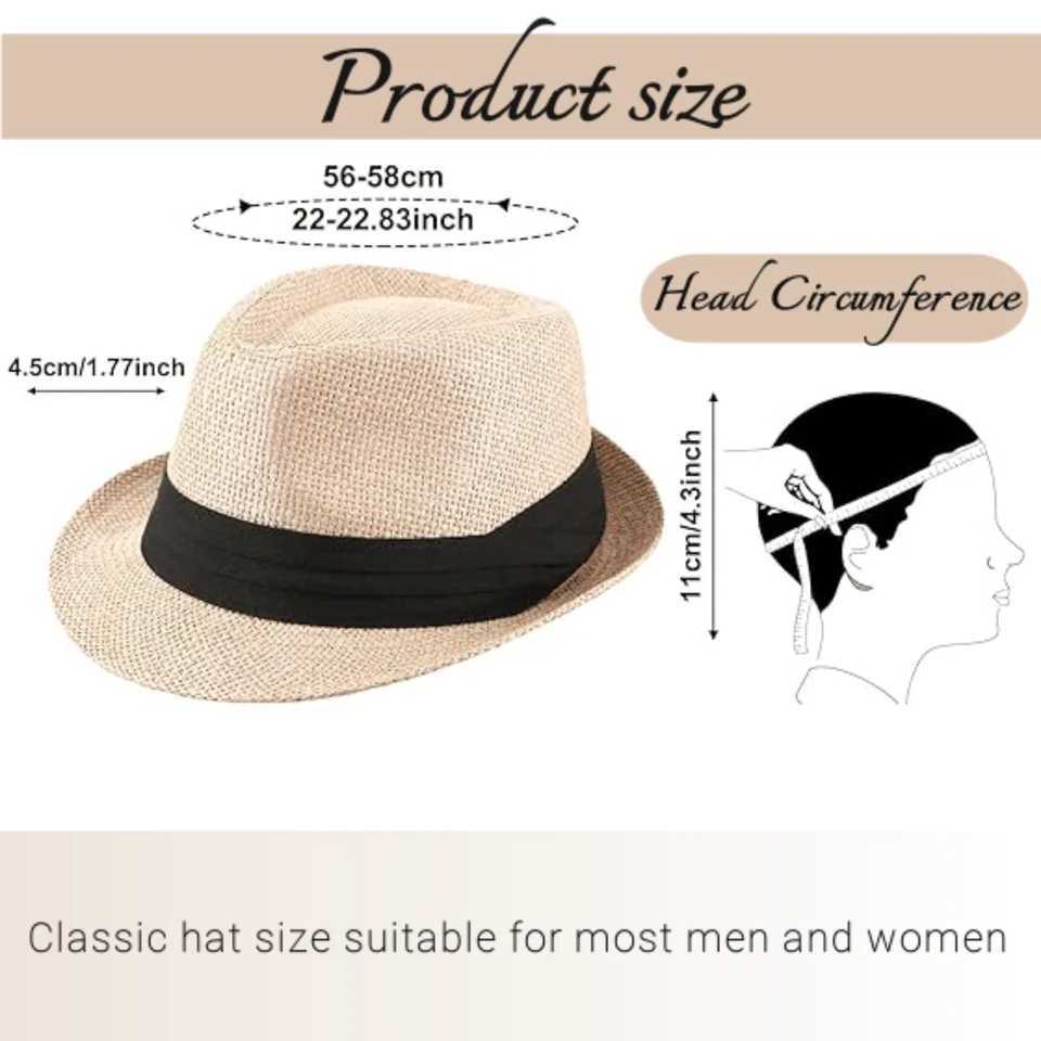8-16PCS Short Brim Sun Panama Hat 1920s Straw Hats Bulk Beach Hats Jazz Caps for Outdoor Wedding Beige Party Circumference 60cm W250602