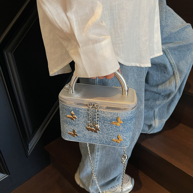 designer High-End Denim Chain Handbag Small Square Bag for Women 2025 New Versatile Fashion Single Shoulder Crossbody Box Bag