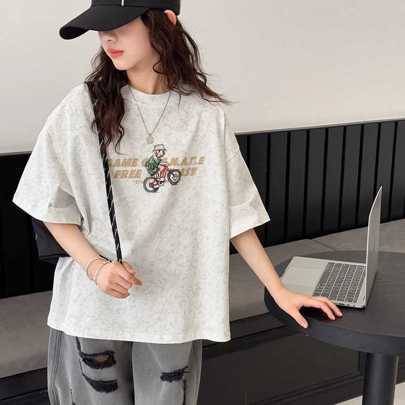 Girls Short Sleeve T-shirt 2025 Summer Outfit New Childrens Tie Dye Printed Top for Girls Fashionable Personalized Versatile T250603