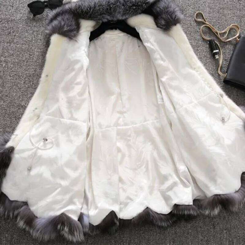 Wear Real Gorgeous Women's White Black Mink Winter Thick Hooded Jacket Long Sleeves Warm Fur Coat In Stock