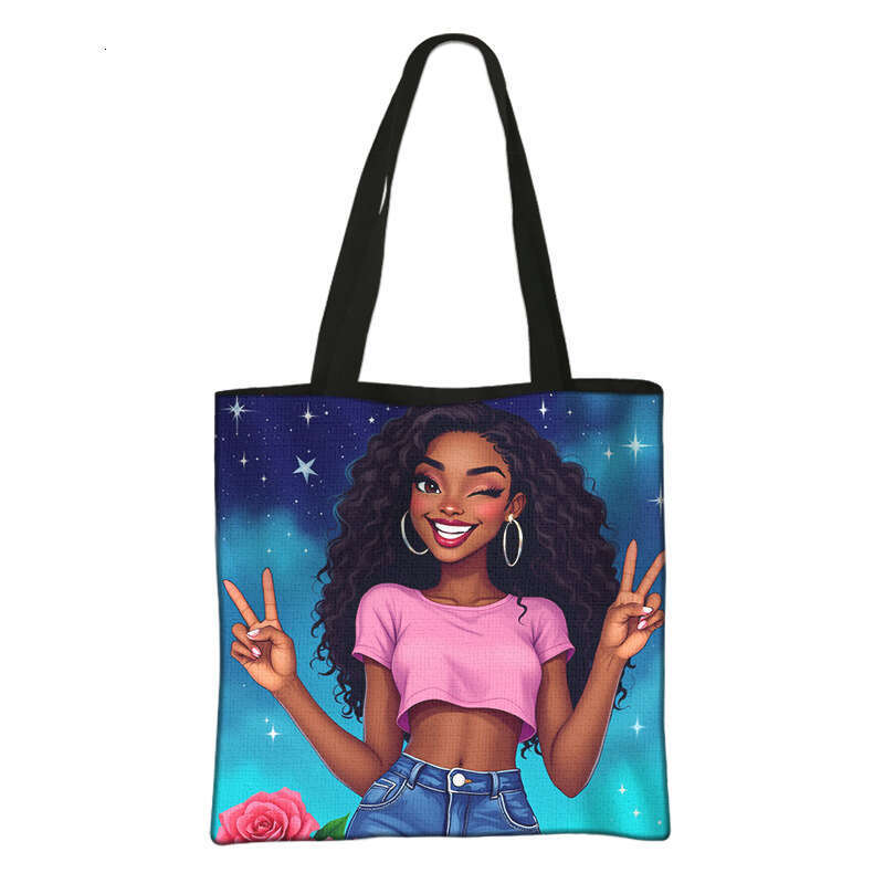 2024 New Style Girls' Handbag Polyester Oil Painting Women's Crossbody Portable Large Supermarket Shopping Bag