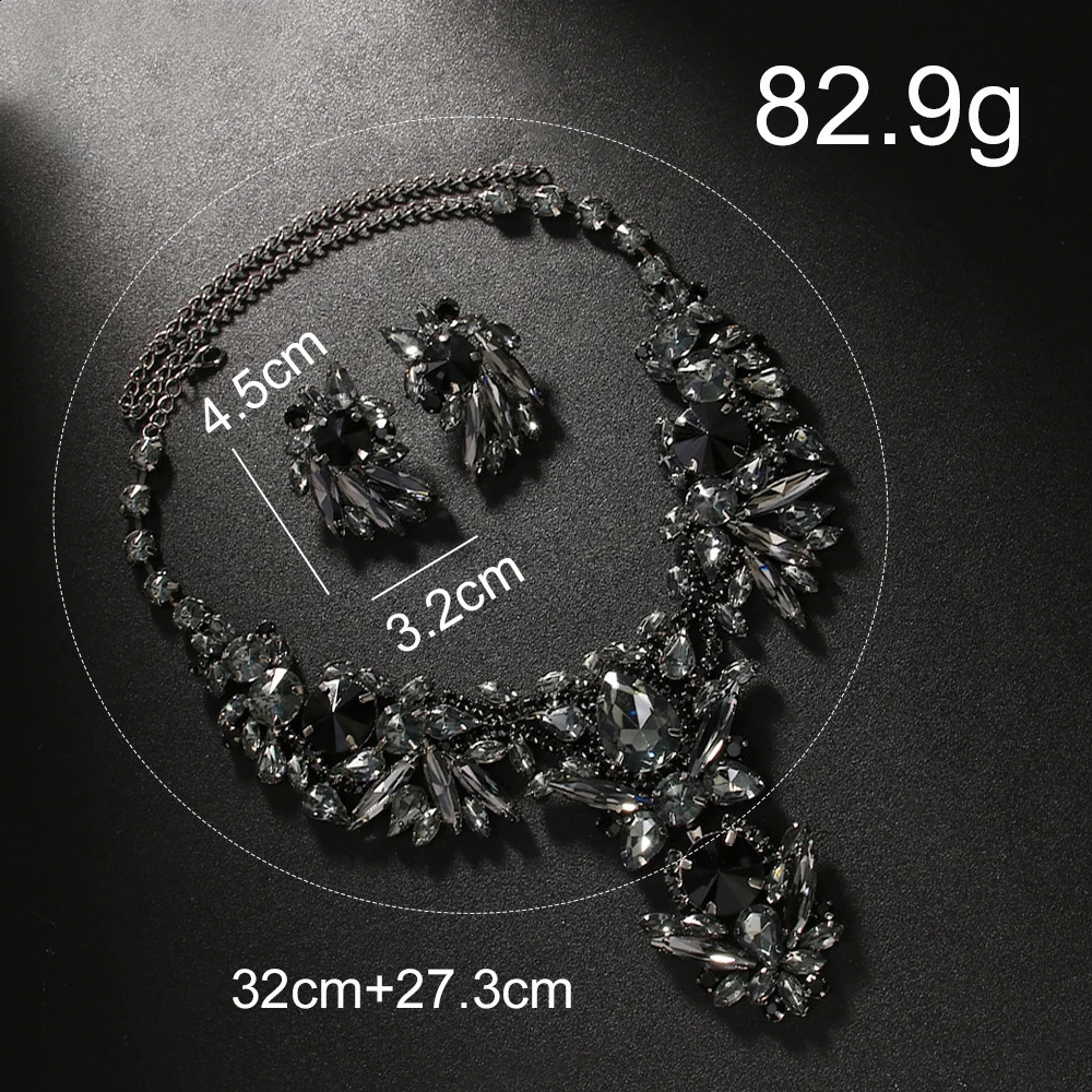 Black Dubai Jewelry Set Necklace African Statement Men Women Gift Choker Bride Prom Wedding Necklace and Earring Set 250530