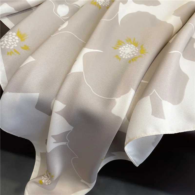 90*90cm Silk Scarf Women Popular Print Foulard Satin Square Head Hijab Luxury Brand Shawl Bandana Female Muffler Chiffon Wrap W250602