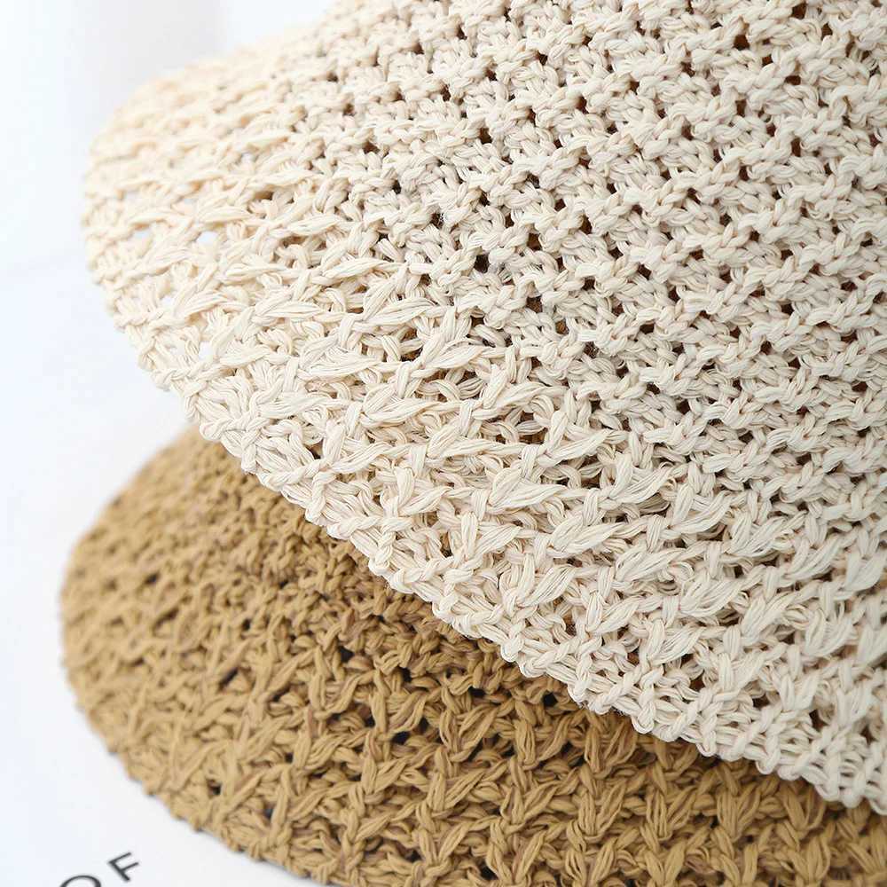 Korean Style Bucket Hat Women Summer Sun Protection Knitted Sun Hat Adjustable Foldable Beach Cap For Travel Spring Outdoor W250602