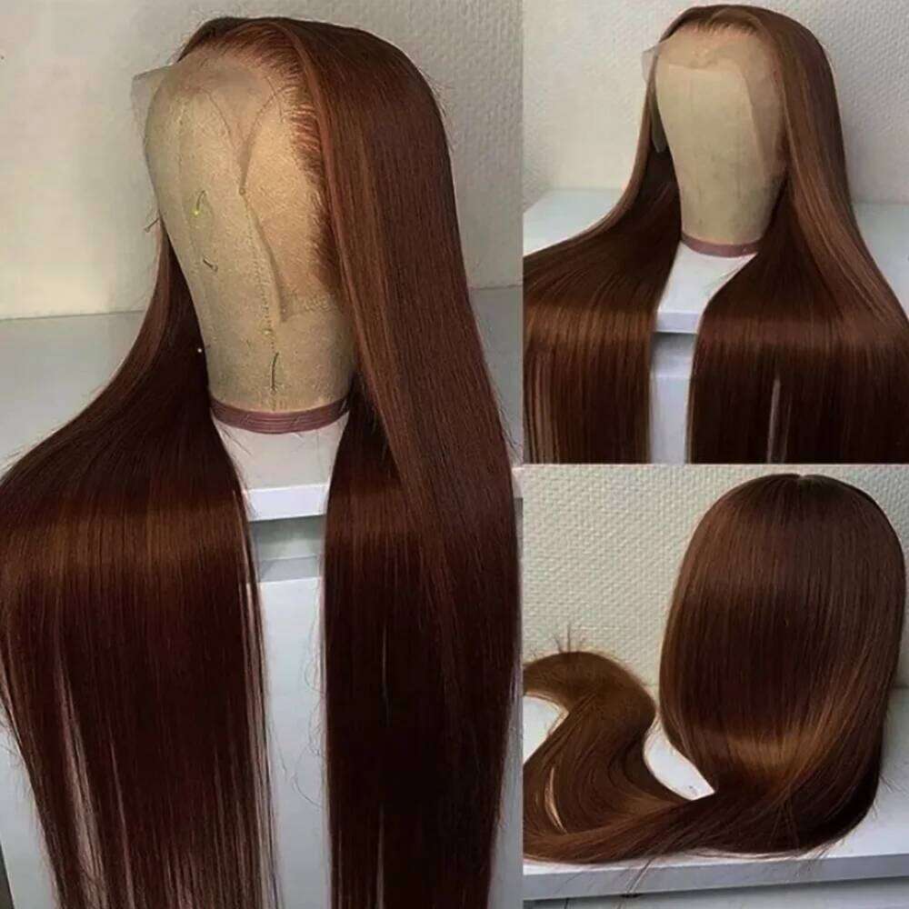 4# 13x6 Human Hair Chocolate Brown Straight HD Lace Frontal Wigs For Women