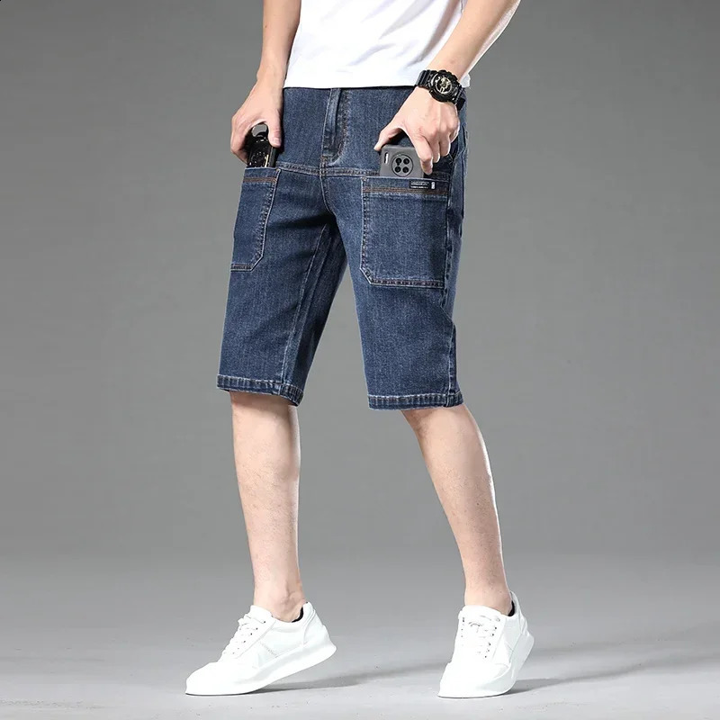 Summer Multi-pocket Thin Denim Shorts for Men Loose Straight Stretch Versatile Casual Short Jeans Male Clothing 250530