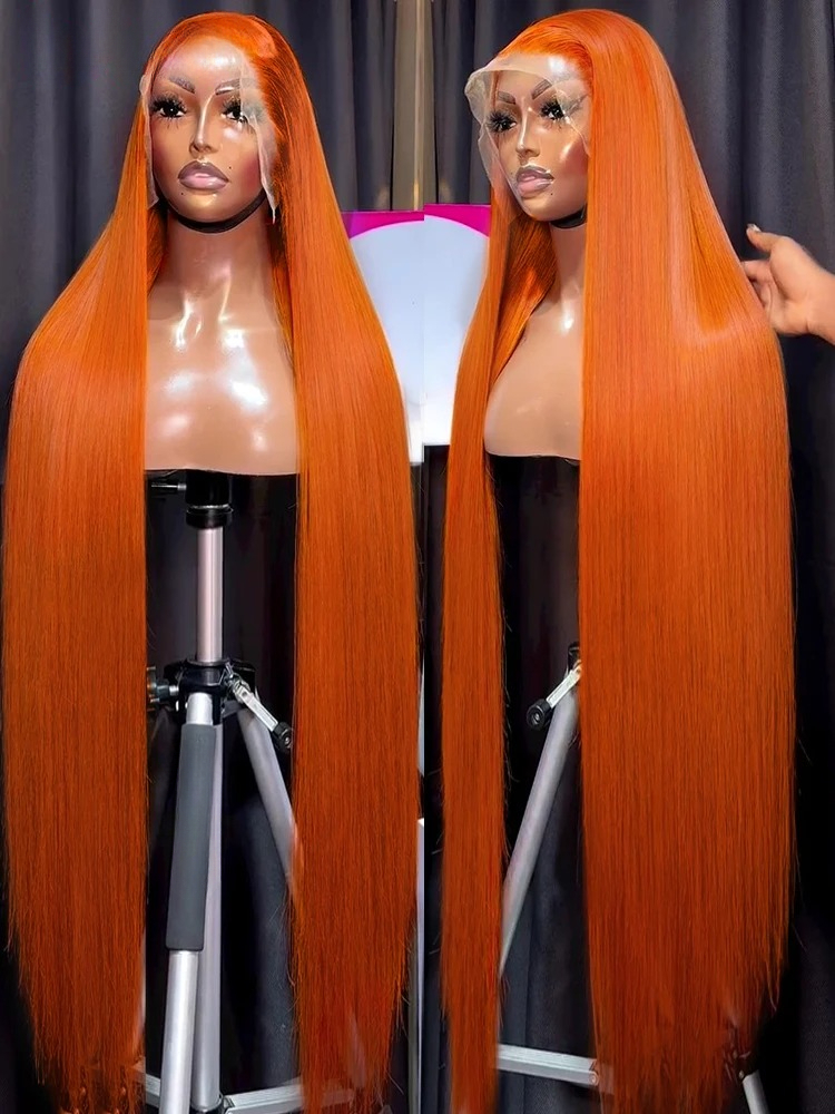 Straight Ginger Orange Wigs Colored 13x6 HD Lace Frontal Wig 13x4 30 Inch Human Hair PrePlucked Transparent Brazilian Wig Synthetic