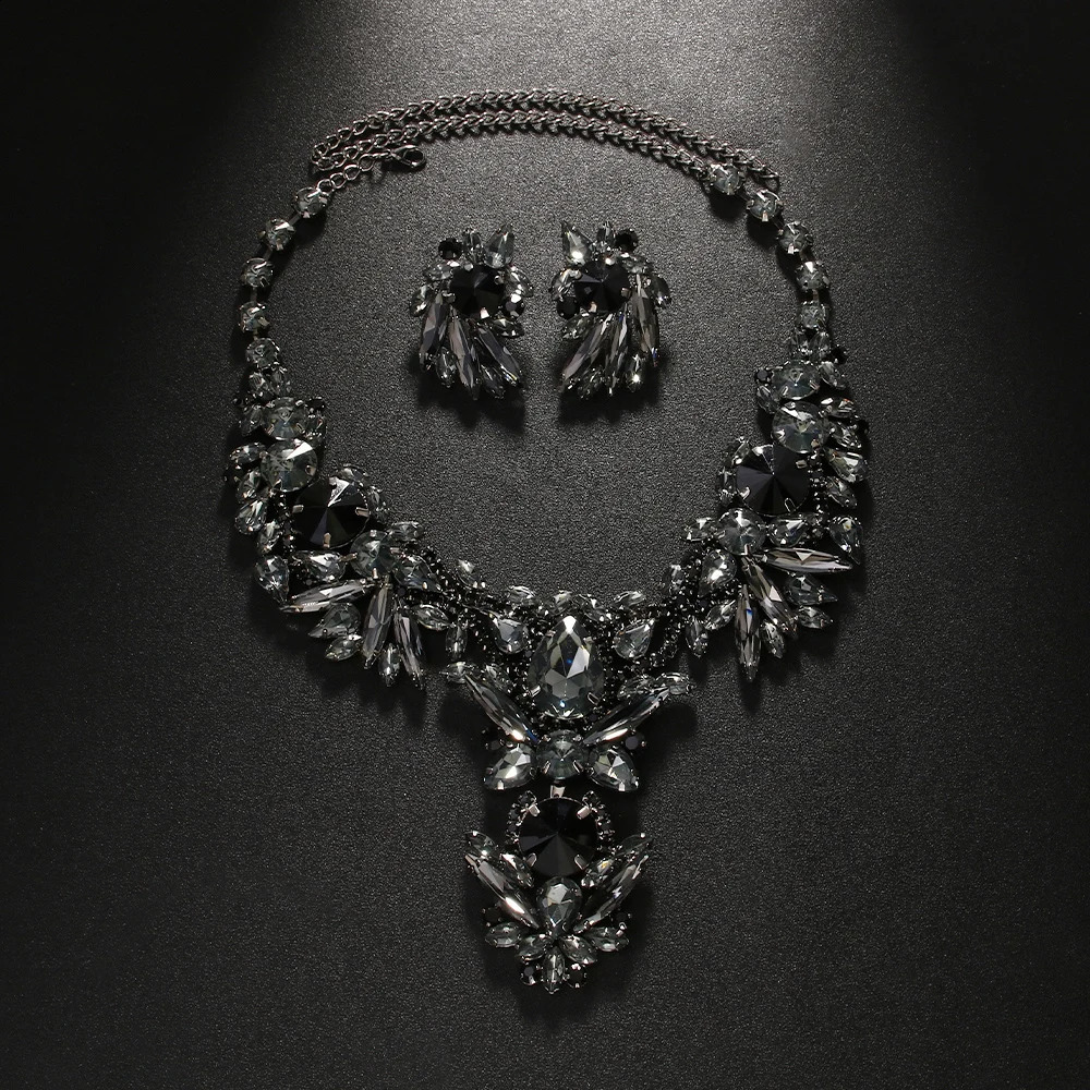Black Dubai Jewelry Set Necklace African Statement Men Women Gift Choker Bride Prom Wedding Necklace and Earring Set 250530