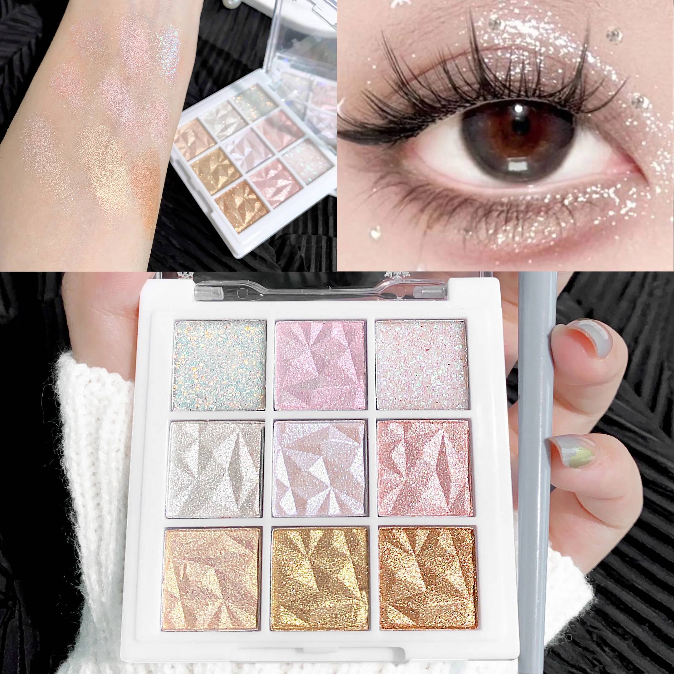 Nine-color eyeshadow palette Pearlescent fine glitter lasting color highlight eye highlights